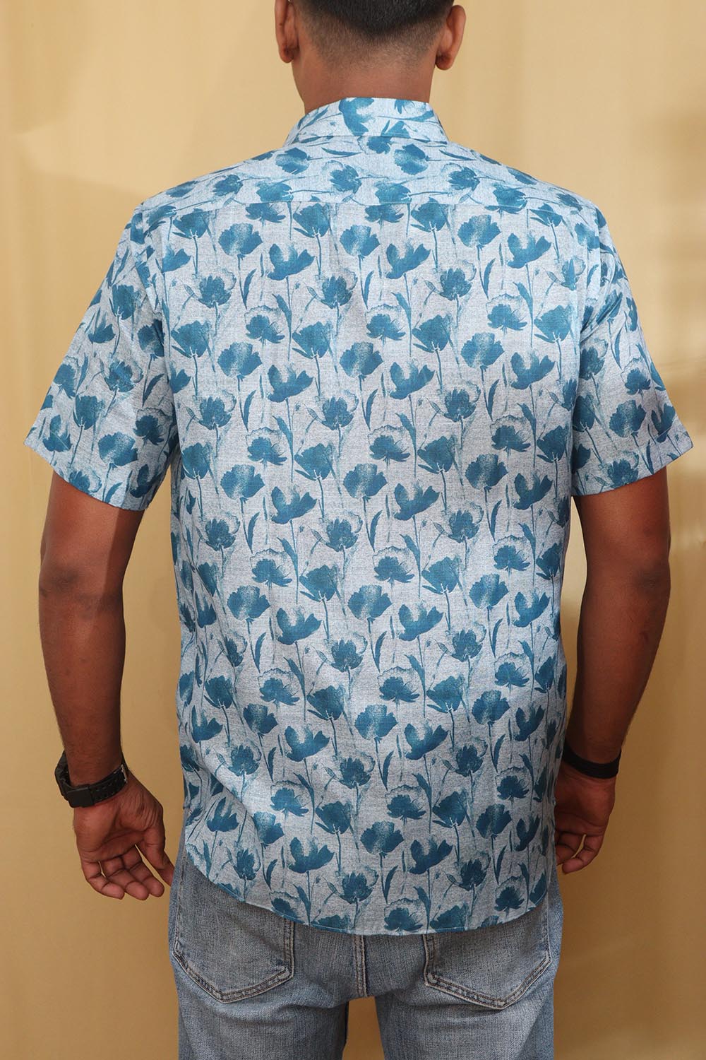 Vibrant Blue Digital Printed Wrinkle Free Linen Cotton Shirt - Luxurion World