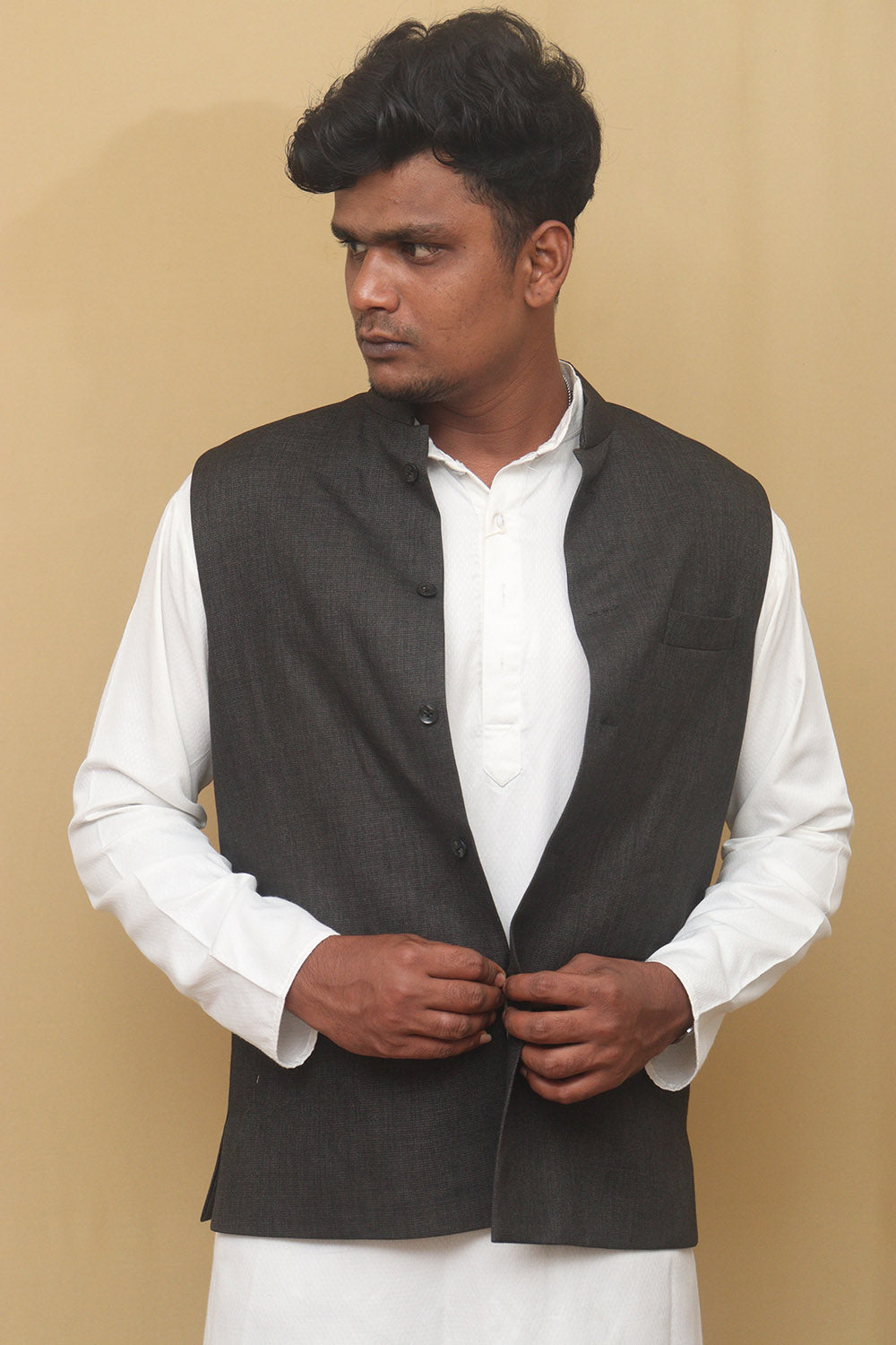 Elegant Black Cotton Nehru Jacket: Classic Style for Every Occasion