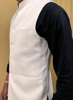 Off White Crepe Silk Formal Nehru Jacket - Luxurion World