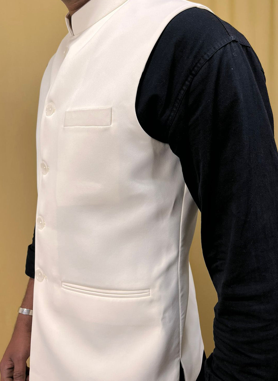 Off White Crepe Silk Formal Nehru Jacket - Luxurion World