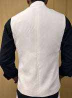 Off White Crepe Silk Formal Nehru Jacket - Luxurion World
