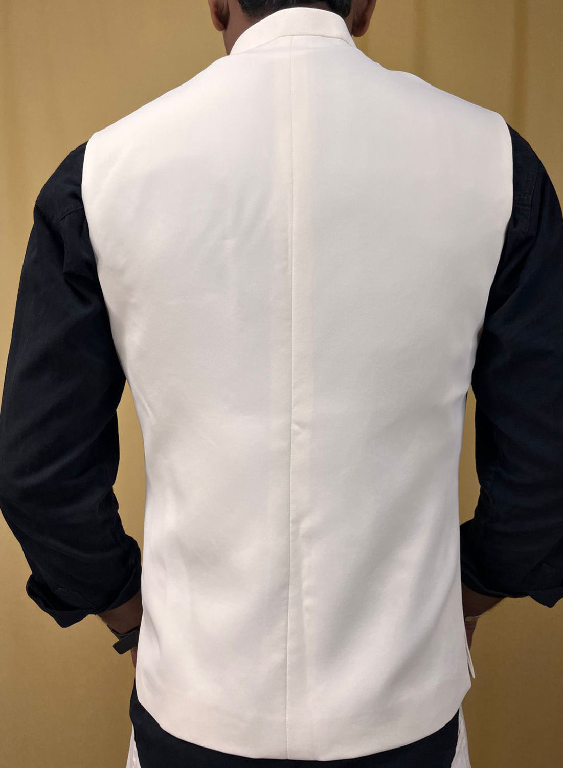 Off White Crepe Silk Formal Nehru Jacket - Luxurion World