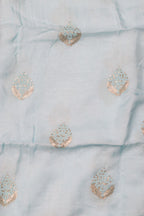 Pastel Blue Silk Linen Embroidered Suit with Banarasi Silk Shikargha Dupatta - Luxurion World