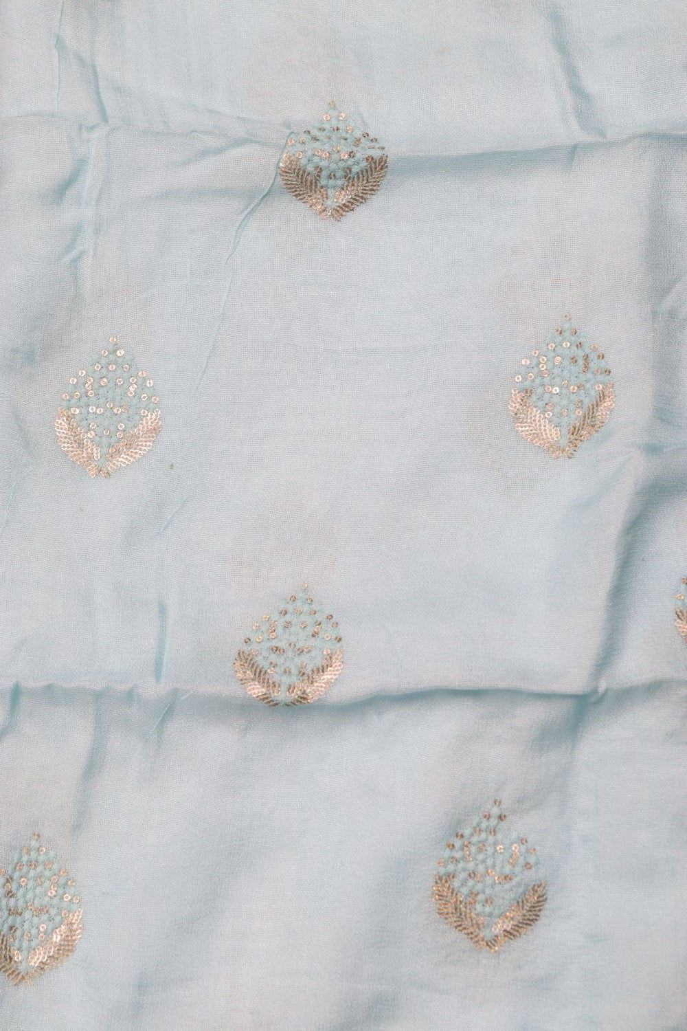 Pastel Blue Silk Linen Embroidered Suit with Banarasi Silk Shikargha Dupatta - Luxurion World