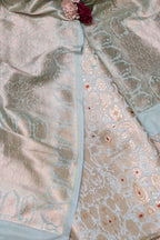 Pastel Blue Banarasi Kimkhwab Suit with Banarasi Silk Shikargha Dupatta - Luxurion World