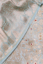Pastel Blue Banarasi Kimkhwab Suit with Banarasi Silk Shikargha Dupatta - Luxurion World
