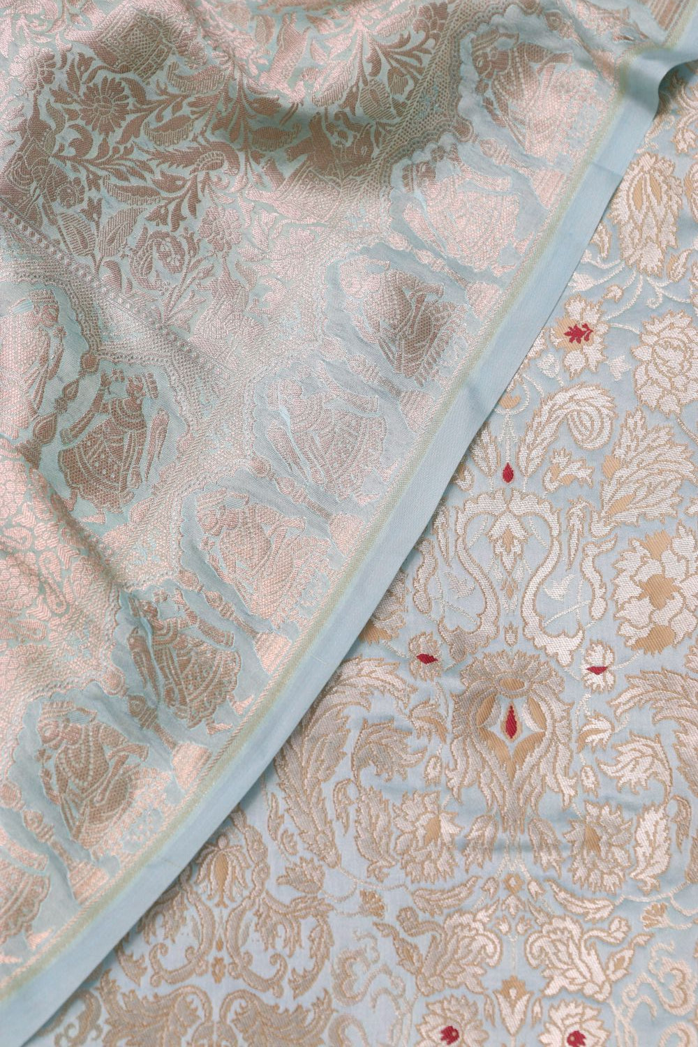 Pastel Blue Banarasi Kimkhwab Suit with Banarasi Silk Shikargha Dupatta - Luxurion World