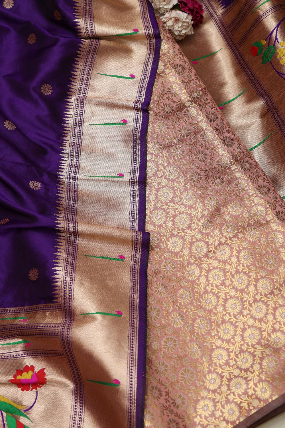 Pastel Banarasi Brocade Suit With Purple Paithani Silk Flower Design Dupatta - Luxurion World