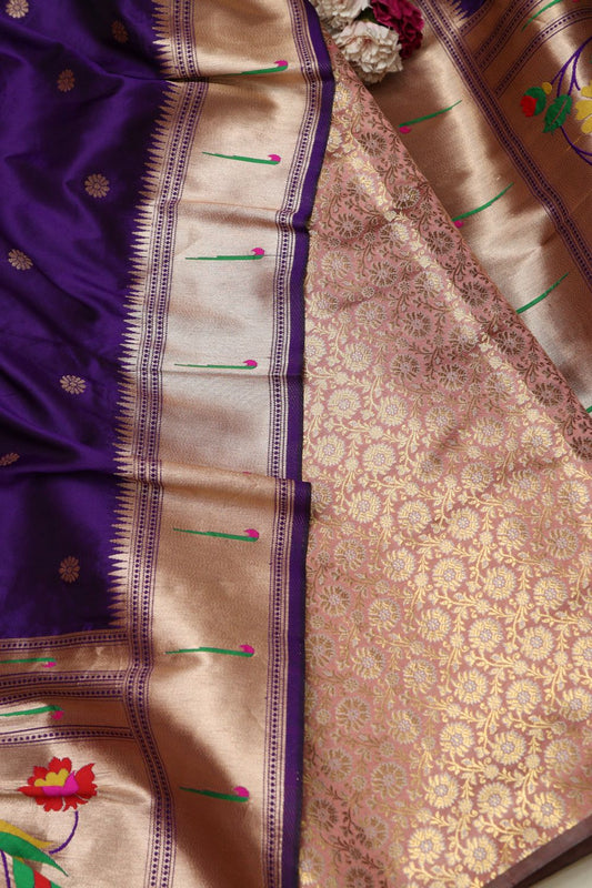 Pastel Banarasi Brocade Suit With Purple Paithani Silk Flower Design Dupatta