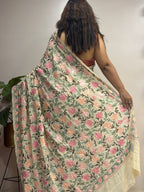 Pastel Kashmiri Aari Crepe Saree—Chain Stitch Embroidery, Festive & Wedding