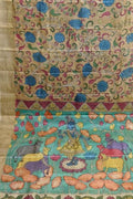 Pastel Hand Painted Kalamkari Pure Tussar Silk Saree