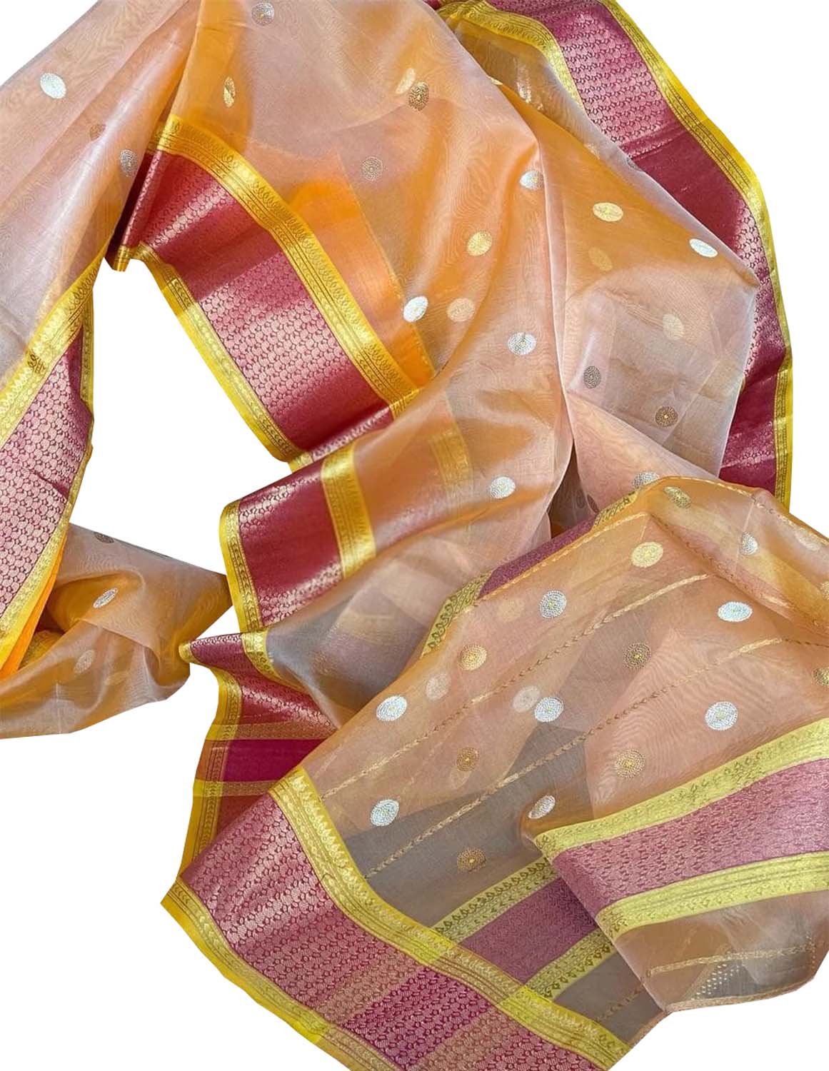 Golden Handloom Chanderi Katan Organza Saree — Zari Sheen, Bridal