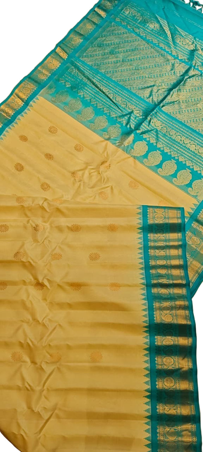Golden Handloom Gadwal Pure Silk Saree — Zari Motifs, Wedding