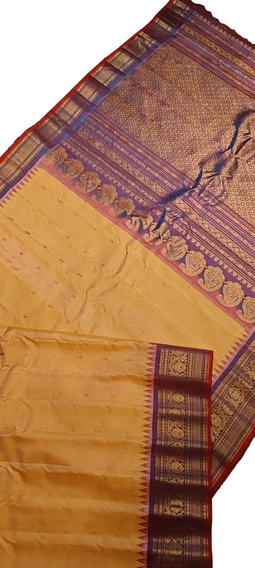 Golden Handloom Gadwal Pure Silk Saree — Woven Pallu, Festive