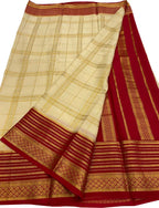 Pastel Mysore Crepe Silk Checks Saree — Handloom Weave, Festive