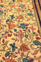 Pastel Kalamkari Hand Painted Ikat Kanjeevaram Pure Silk Saree