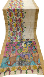 Pastel Pure Tussar Silk Hand Painted Kalamkari Saree