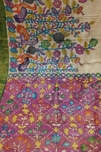 Pastel Pure Tussar Silk Hand Painted Kalamkari Saree