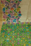 Pastel Pure Tussar Silk Hand Painted Kalamkari Saree