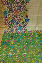 Pastel Pure Tussar Silk Hand Painted Kalamkari Saree