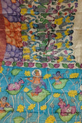 Pastel Pure Tussar Silk Hand Painted Kalamkari Saree
