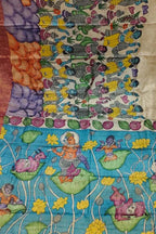 Pastel Pure Tussar Silk Hand Painted Kalamkari Saree