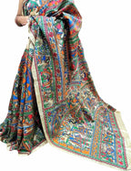 Pastel Pure Tussar Silk Hand Painted Madhubani Saree