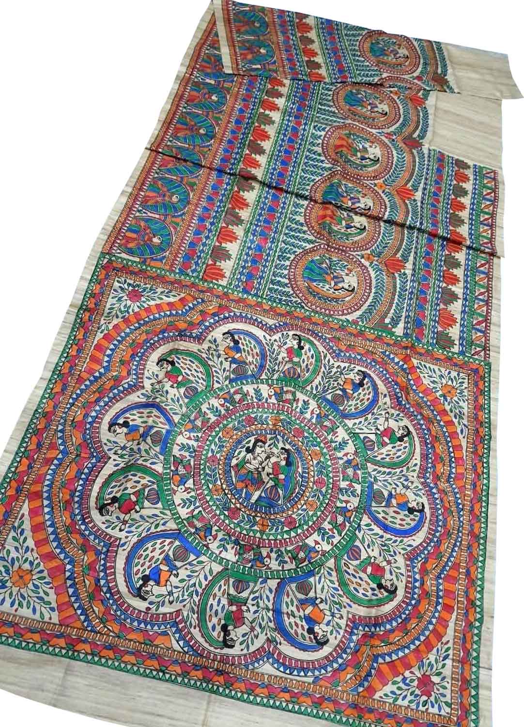 Pastel Pure Tussar Silk Hand Painted Madhubani Saree