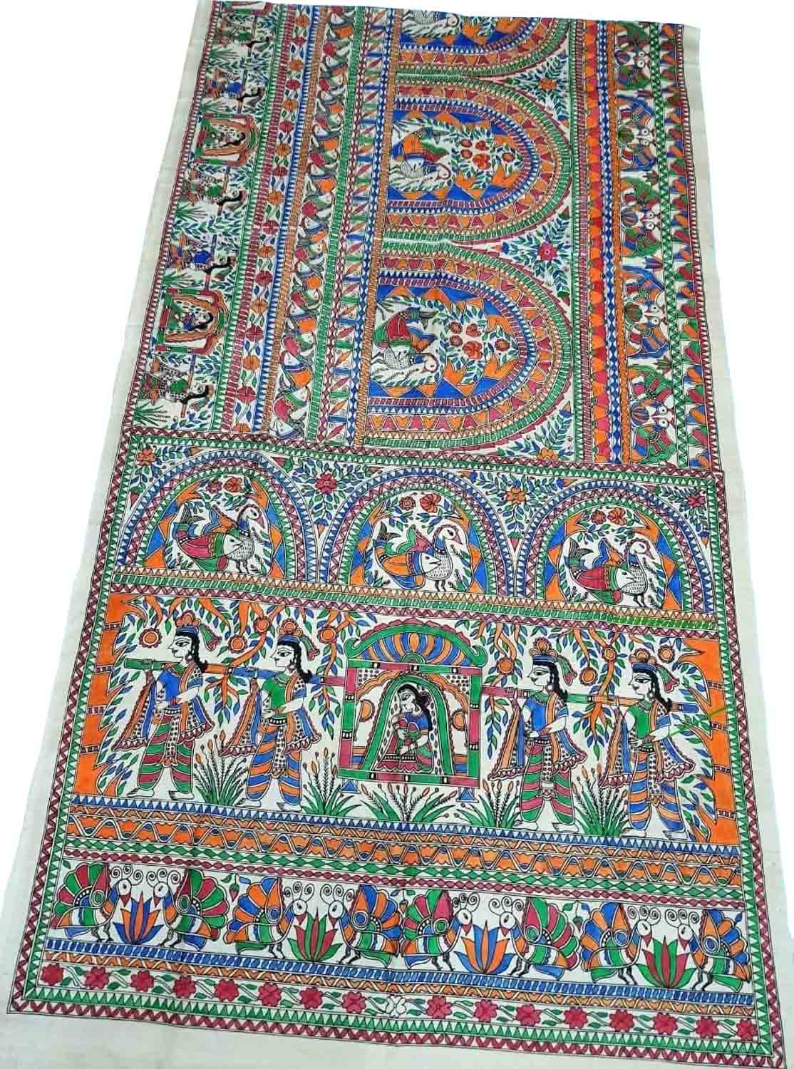 Pastel Pure Tussar Silk Hand Painted Madhubani Saree