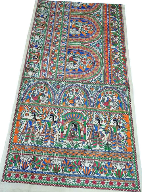 Pastel Pure Tussar Silk Hand Painted Madhubani Saree