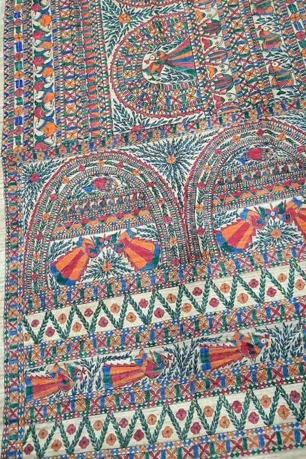 Pastel Pure Tussar Silk Hand Painted Madhubani Saree