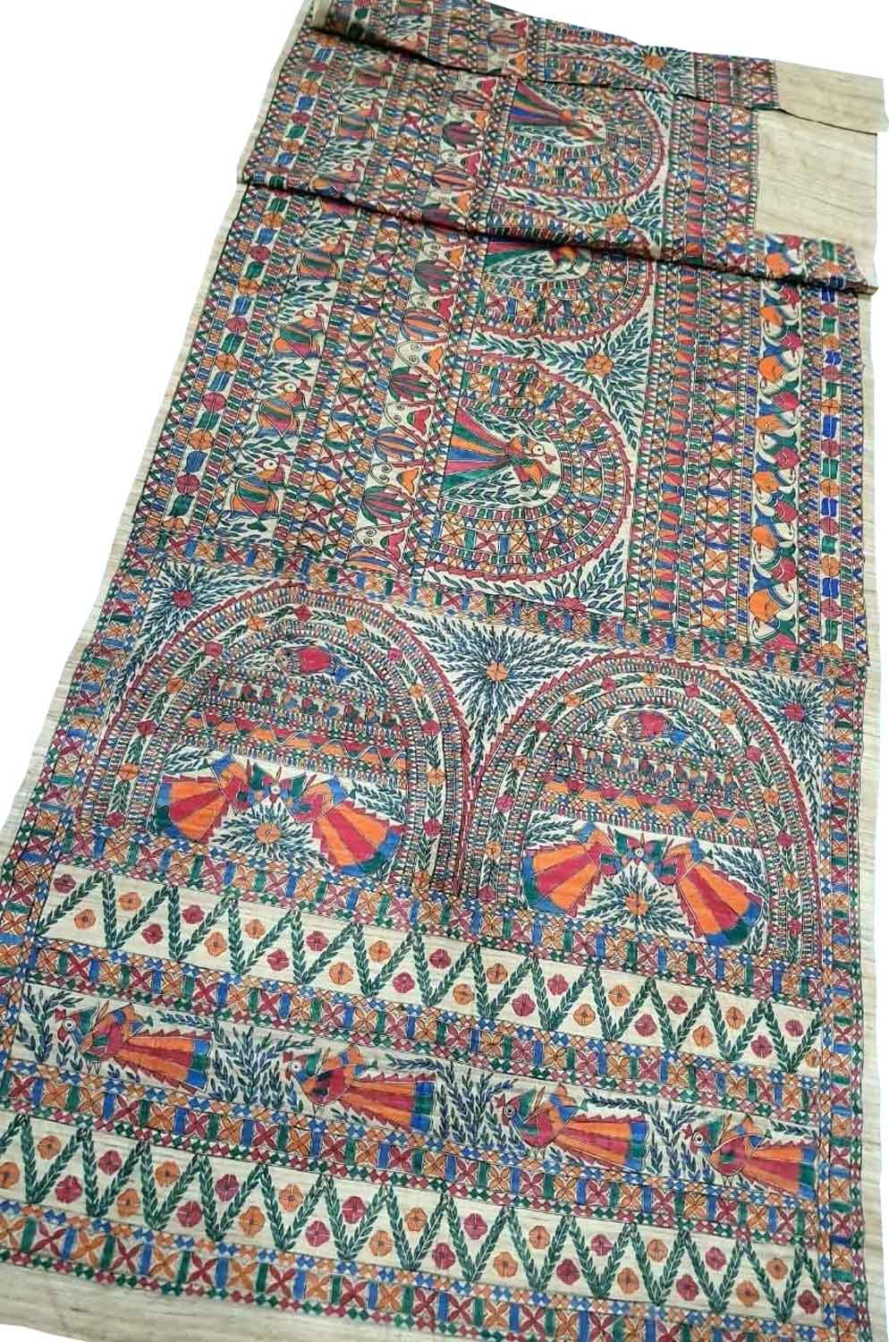 Pastel Pure Tussar Silk Hand Painted Madhubani Saree
