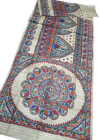 Pastel Pure Tussar Silk Hand Painted Madhubani Saree
