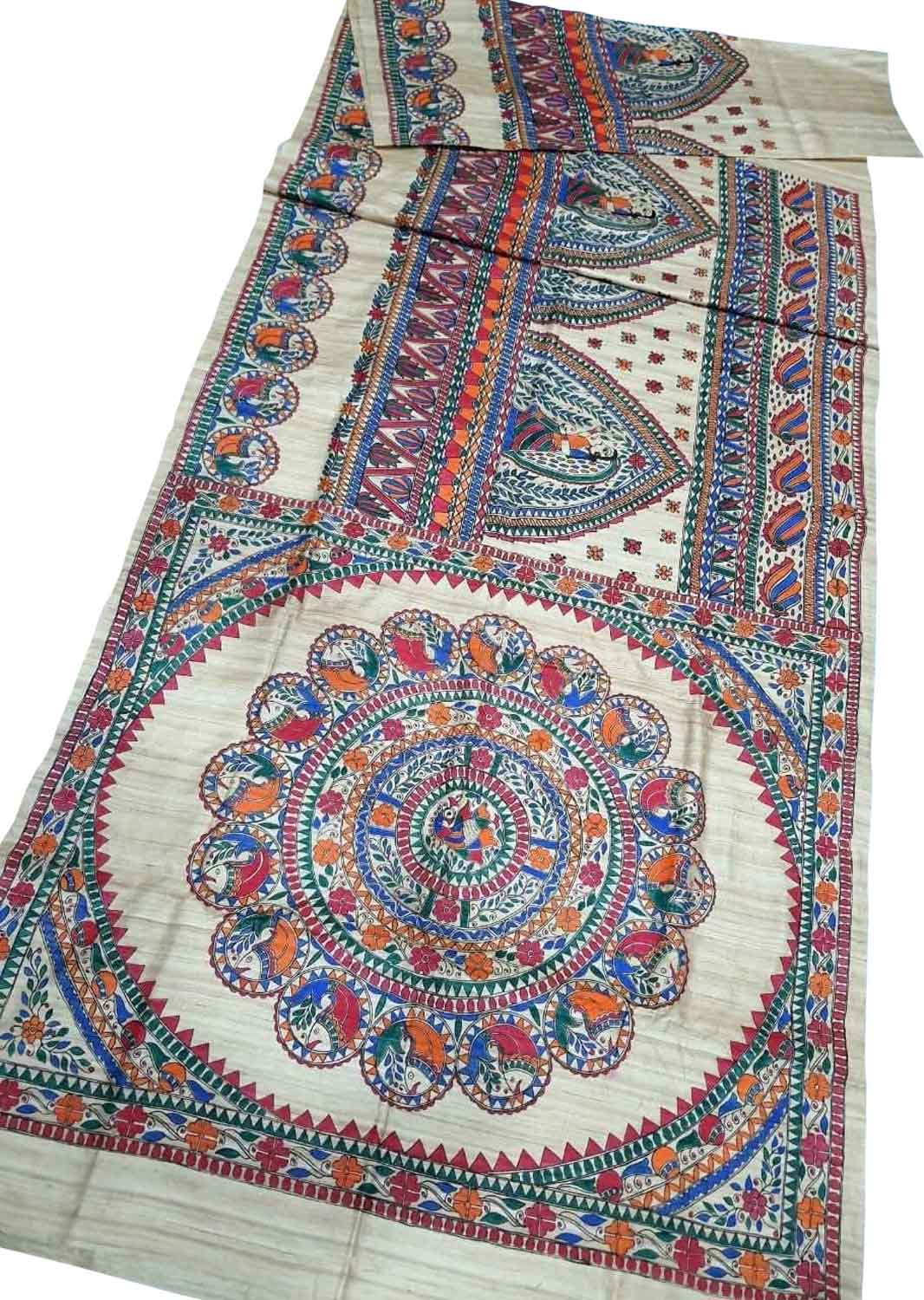 Pastel Pure Tussar Silk Hand Painted Madhubani Saree