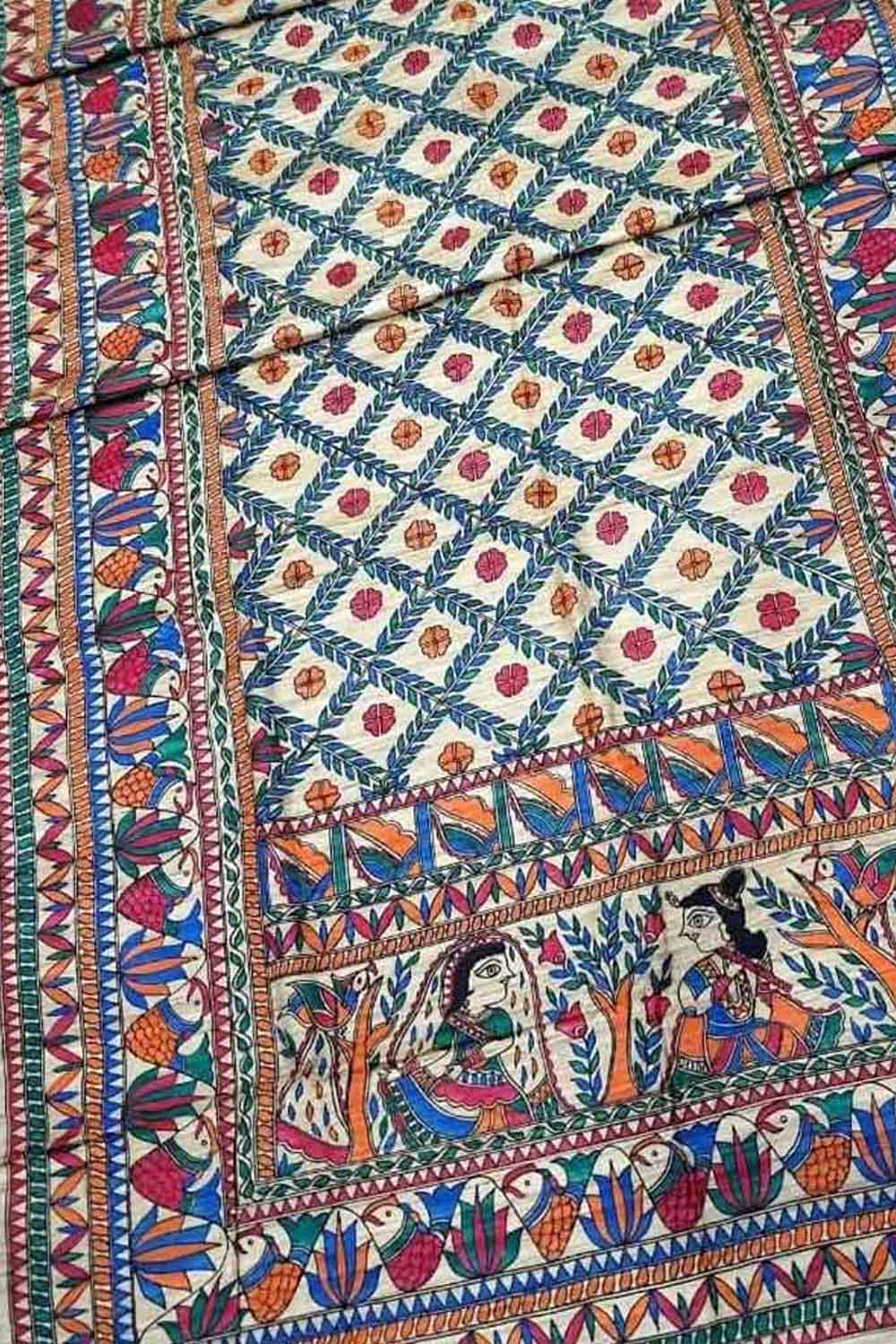 Pastel Pure Tussar Silk Hand Painted Madhubani Saree