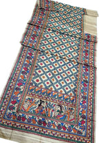 Pastel Pure Tussar Silk Hand Painted Madhubani Saree