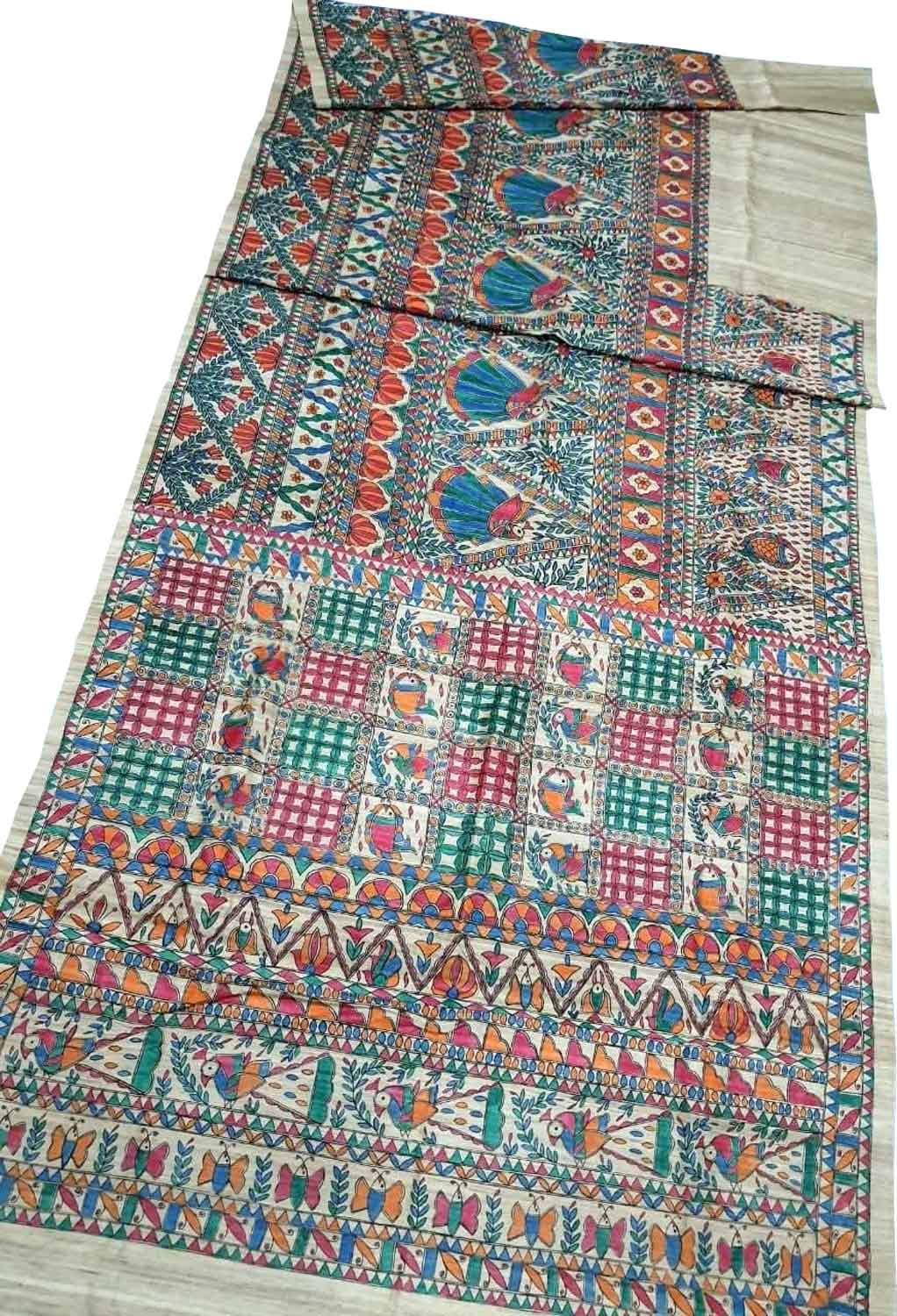 Pastel Pure Tussar Silk Hand Painted Madhubani Saree