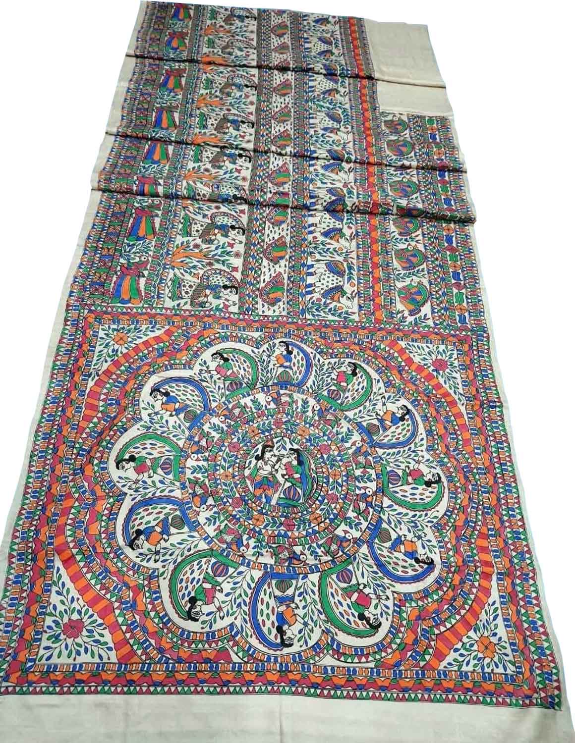 Pastel Pure Tussar Silk Hand Painted Madhubani Saree