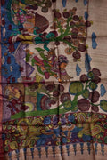 Pastel Pure Tussar Silk Pen Kalamakari Hand Painted Dupatta
