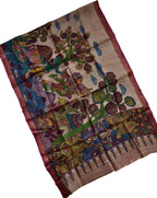Pastel Pure Tussar Silk Pen Kalamakari Hand Painted Dupatta