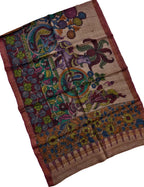 Pastel Pure Tussar Silk Pen Kalamakari Hand Painted Dupatta