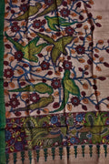 Pastel Pure Tussar Silk Pen Kalamakari Hand Painted Dupatta