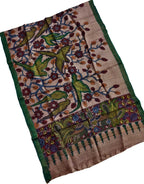 Pastel Pure Tussar Silk Pen Kalamakari Hand Painted Dupatta