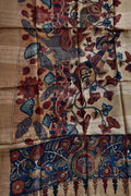 Pastel Pure Tussar Silk Pen Kalamakari Hand Painted Dupatta