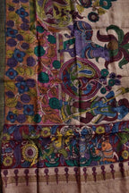 Pastel Pure Tussar Silk Pen Kalamakari Hand Painted Dupatta