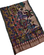 Pastel Pure Tussar Silk Pen Kalamakari Hand Painted Dupatta