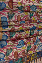 Pastel Pure Tussar Silk Pen Kalamakari Hand Painted Dupatta