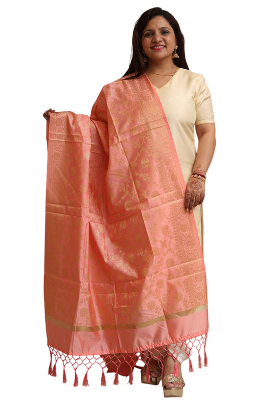 Peach Banarasi Silk Dupatta - with a beautifully handcrafted matching tassel - Luxurion World