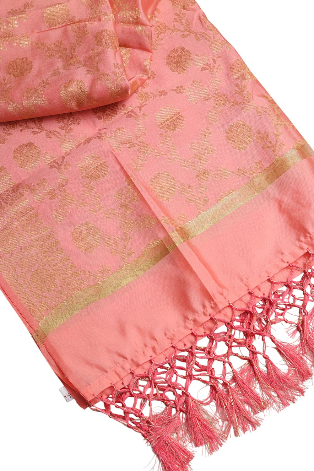 Peach Banarasi Silk Dupatta - with a beautifully handcrafted matching tassel - Luxurion World