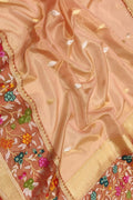 Peach Banarasi Kora Tissue Silk Saree — Meenakari Skirt Border, Festive Grace